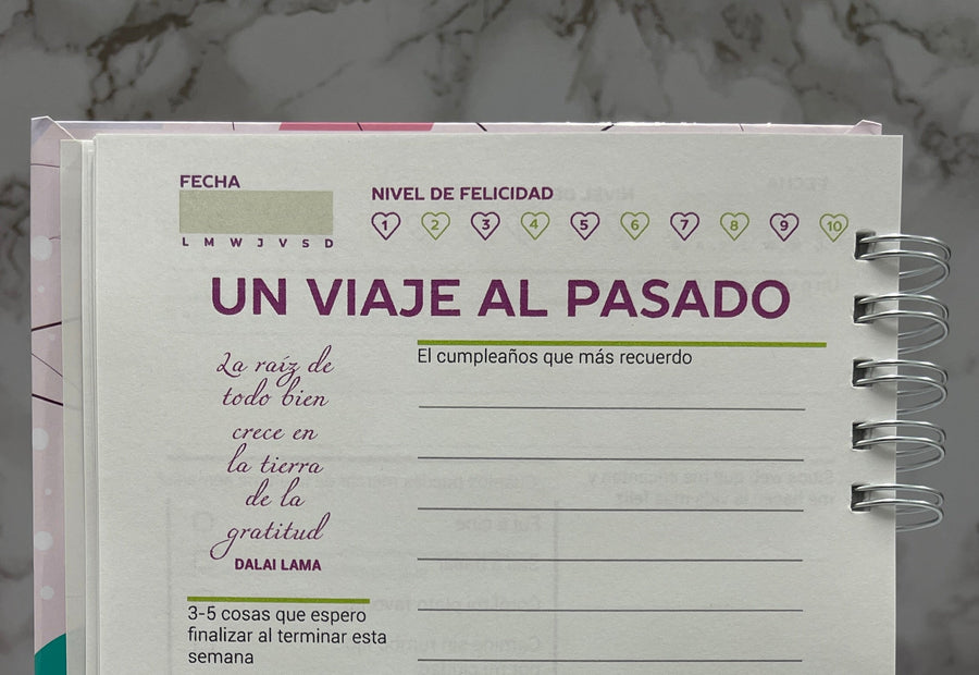 Páginas interiores del Diario 10 Minutos de Gratitud de iNMente con espacio para escribir gratitud a mano.