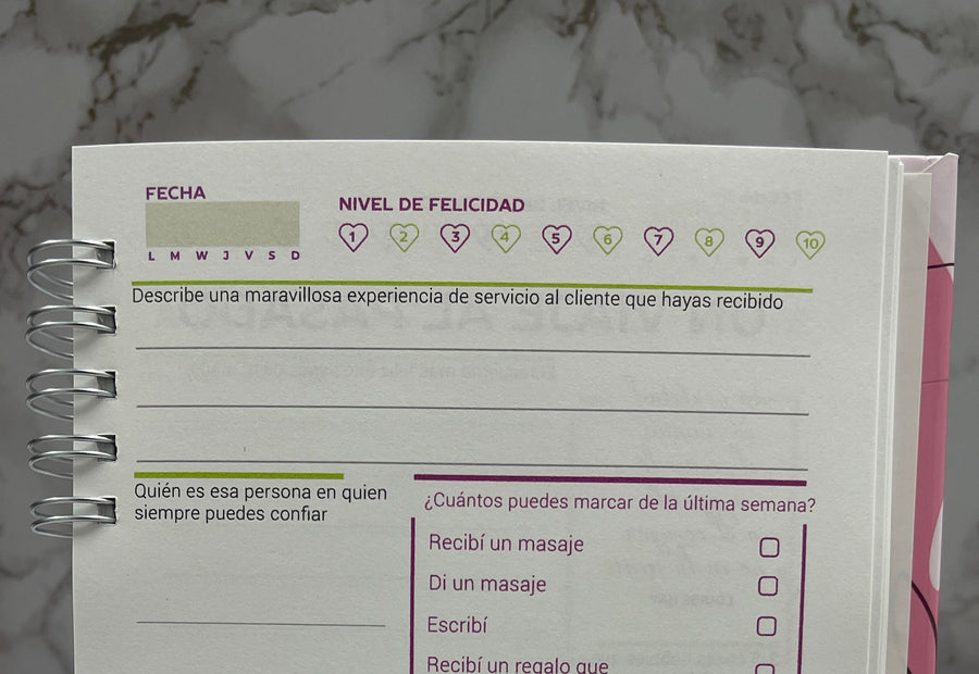 Página del diario 10 Minutos de Gratitud iNMente con prompts guiados para escribir gratitud en tres minutos